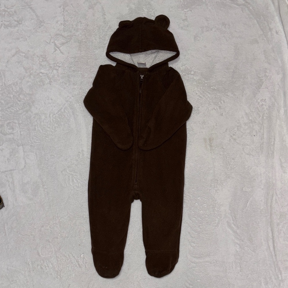 Old Navy Cozy Brown Fleece Baby One-Piece with Hood